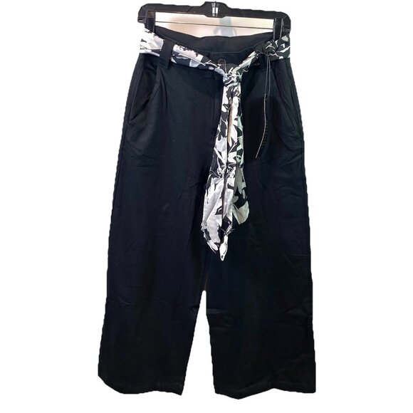 DG2 by Diane Gilman Cabana Knit Twill Wide-Leg Crop Pant Black Sz 8 NWT - Picture 2 of 8